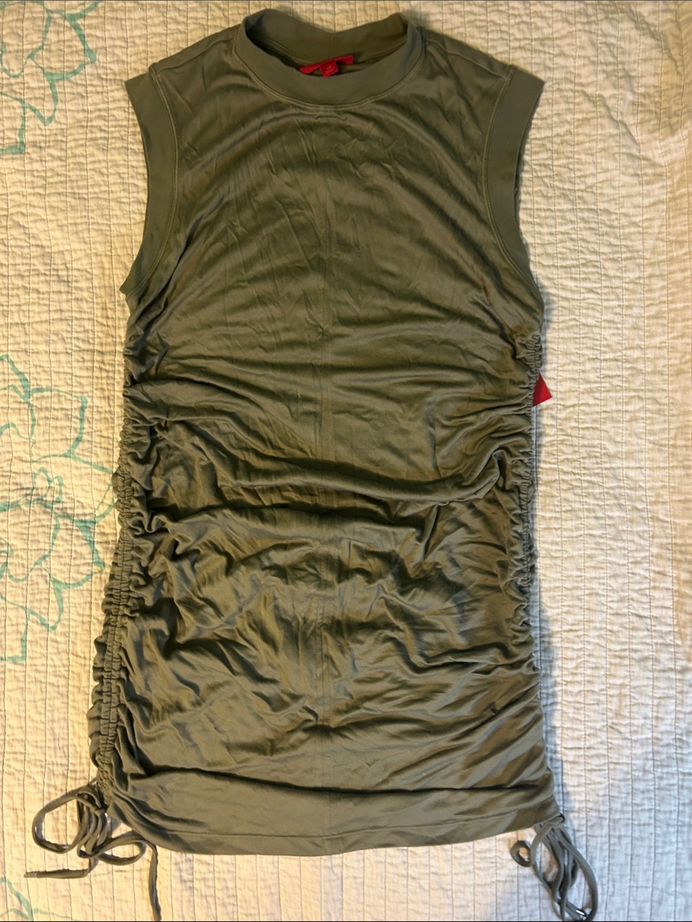 Jennifer Lopez Olive Green Sleeveless Mock Neck Dress